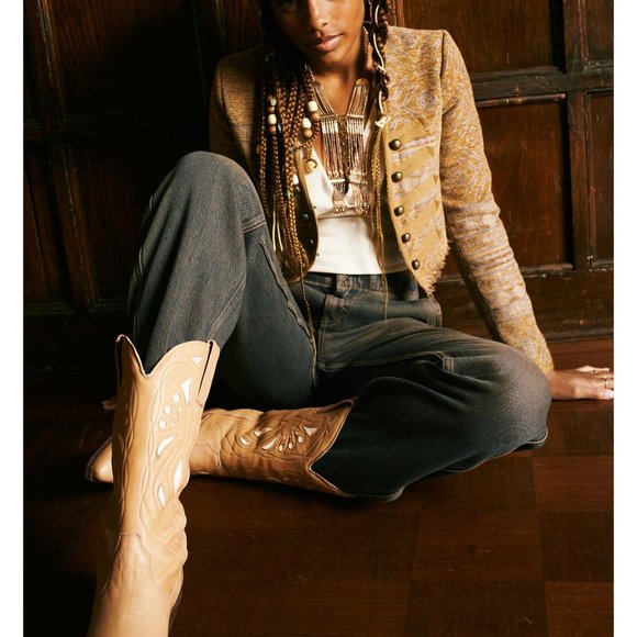 NWT Free People Juliette Cropped Jacket / Gold Combo - Picture 7 of 8